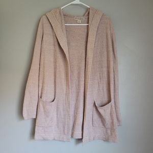 Barefoot Dreams Cozychic Lite Knit Pink Hooded Cardigan Sz Small